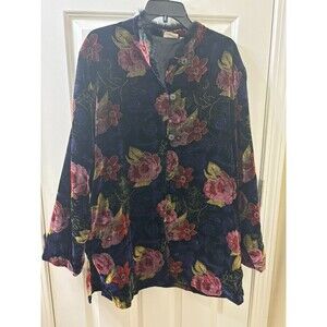 White Stag Women's PURPLE Floral Velour Tapestry Jacket Button Up Size L Y2K